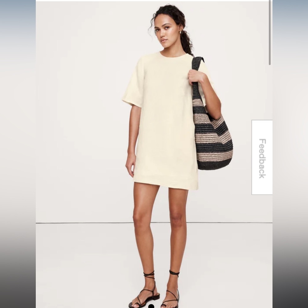 NWOT Banana Republic Linen Cream Short Sleeve Dress